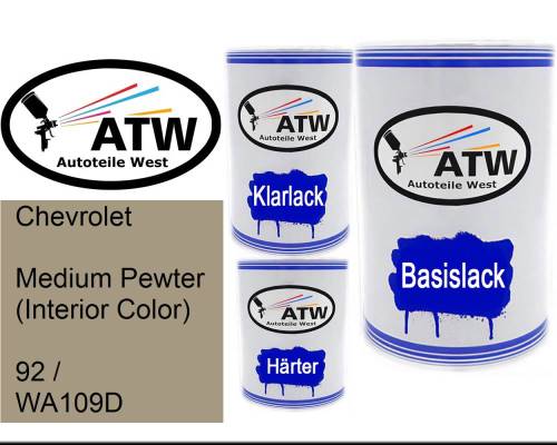 Chevrolet, Medium Pewter (Interior Color), 92 / WA109D: 500ml Lackdose + 500ml Klarlack + 250ml Härter - Set, von ATW Autoteile West.